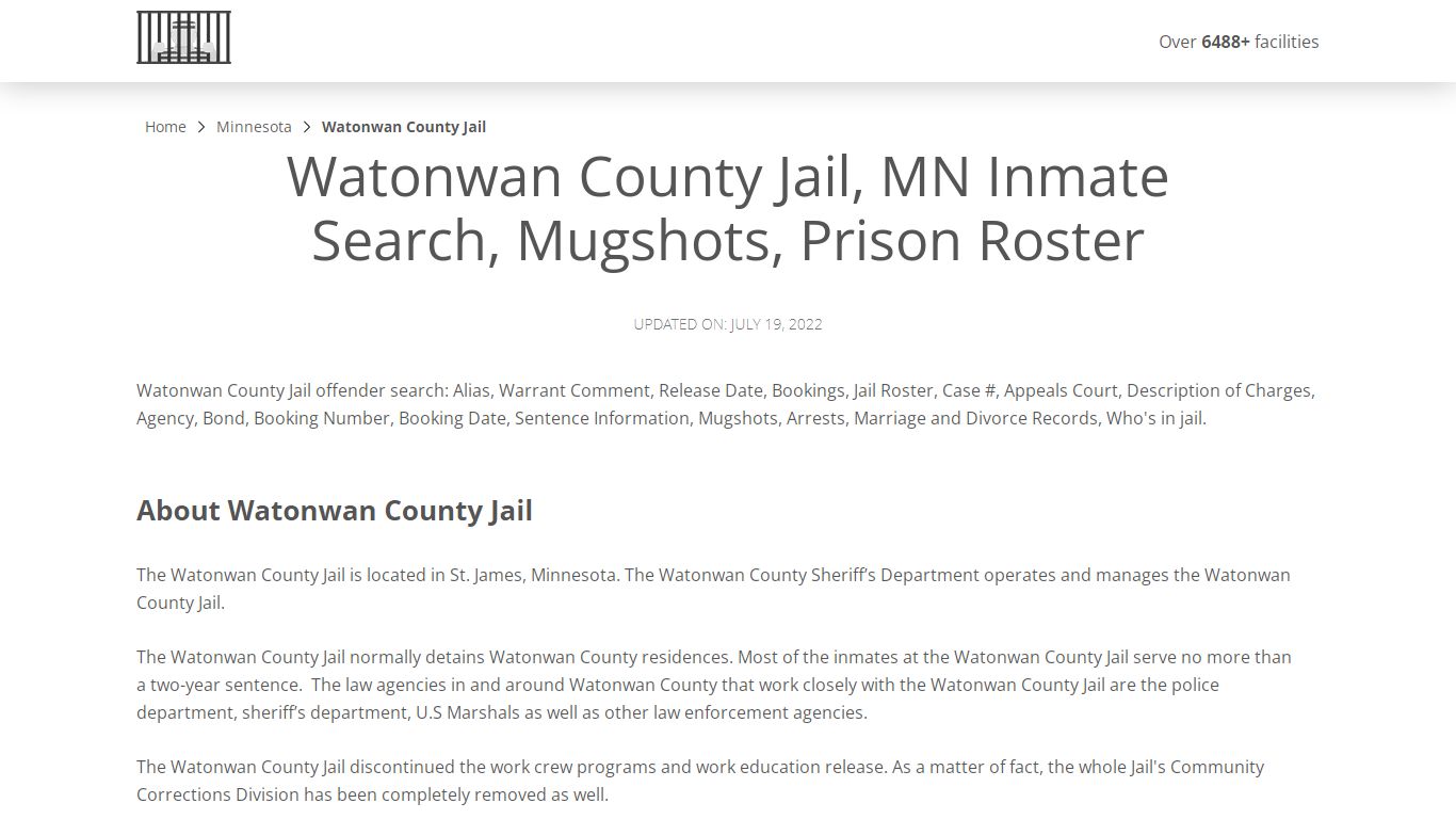 Watonwan County Jail, MN Inmate Search, Mugshots, Prison ...